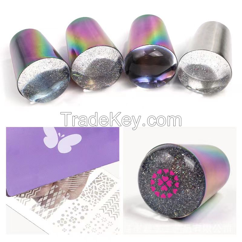 Cross-border nail new colorful seal fully transparent handle five-color silicone head optional print head