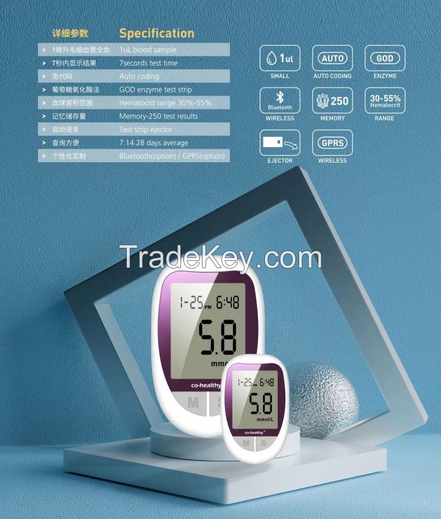2022 New accurate blood glucometer monitor device medical blood sugar tester diabetes blood glucose meter with test strips