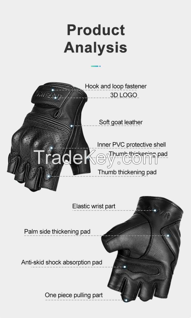 INBIKE Men Sport Anti Skid Gloves Hook and Loop Strip Goat Leather Half Finger Bike Riding Motorcycle Gloves CM201