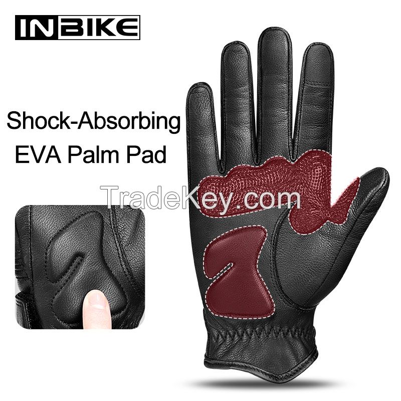 INBIKE Goatskin Leather Gloves Breathable 5mm Thickened EVA Pads Touch Screen Racing Motorbike Gloves CM310