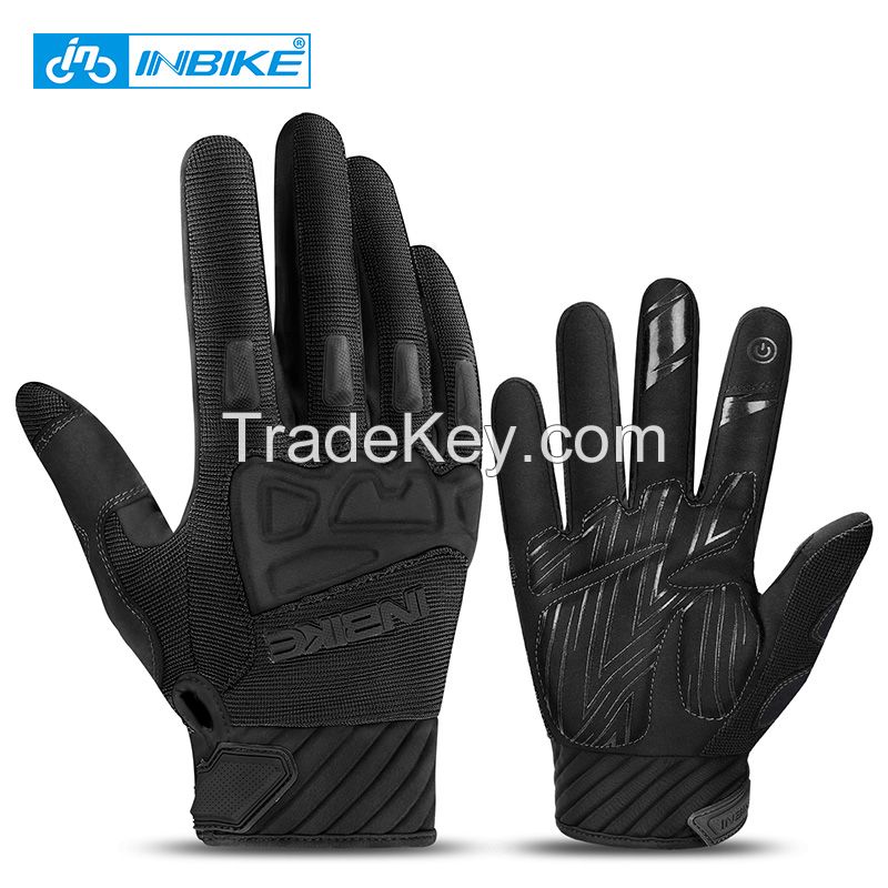 INBIKE Sport Gym Men Fabric Gloves Touch Screen Full Finger Mountain Bike Bicycle Cycle Cycling Gloves MC010