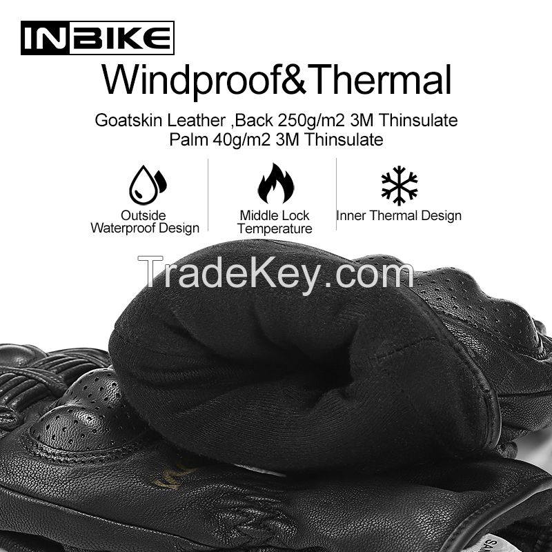 INBIKE Sport Winter Waterproof Gloves Leather Full Finger Racing Riding Motorcycle Gloves CW863