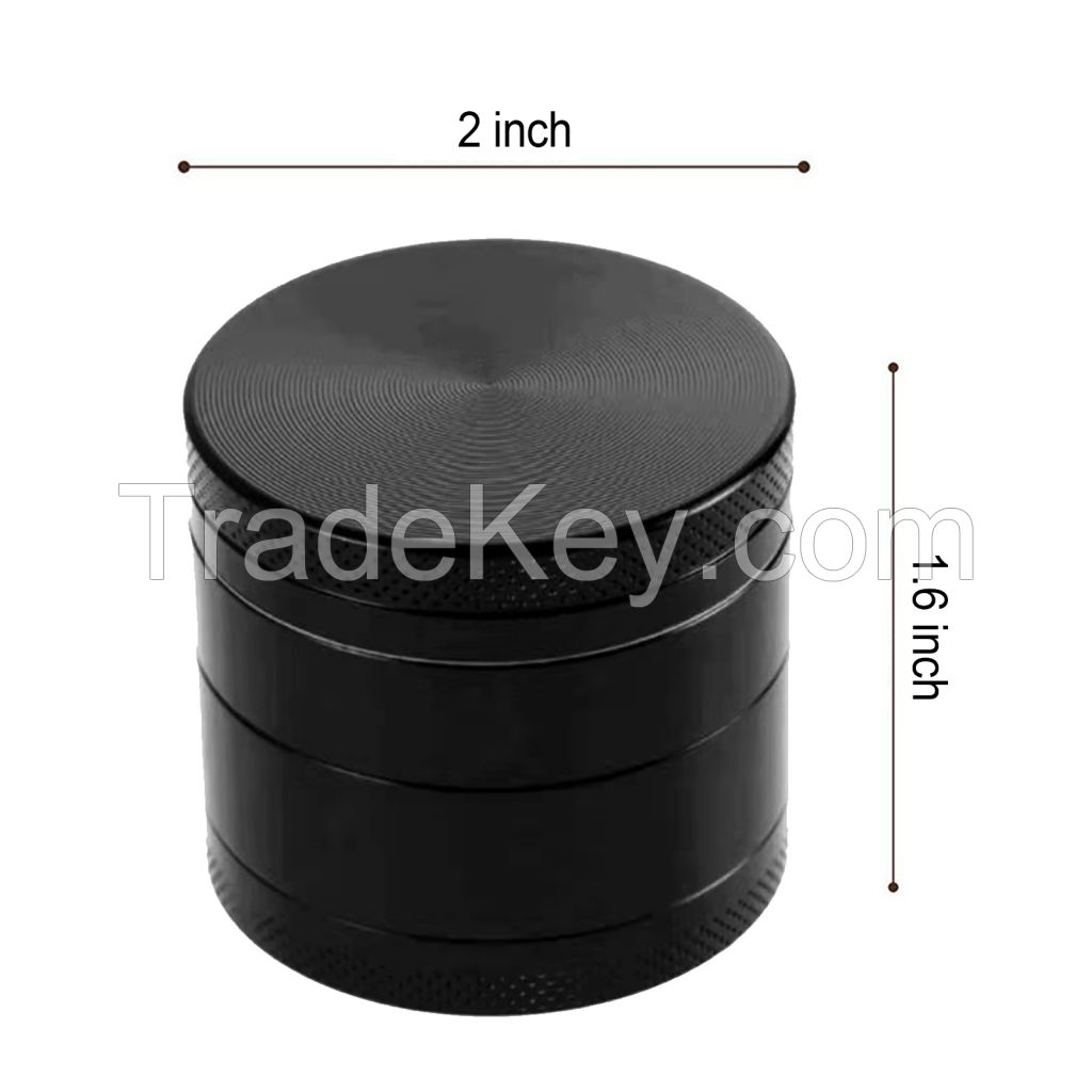 Spice Grinder, 2 inch 4 Layers Zinc Alloy Large Herb Manual Portable Grinder Mill, Black