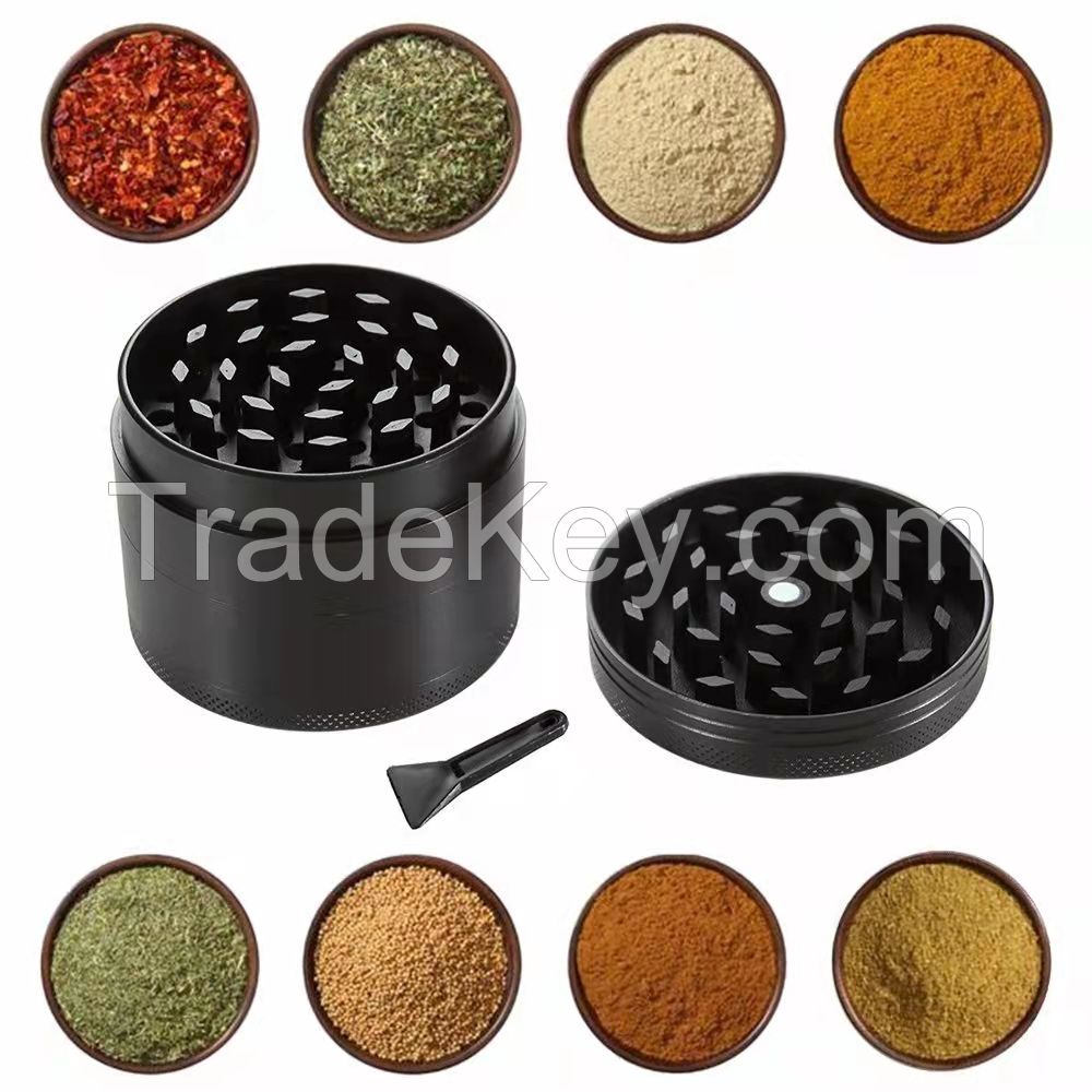 Spice Grinder, 2 inch 4 Layers Zinc Alloy Large Herb Manual Portable Grinder Mill, Black