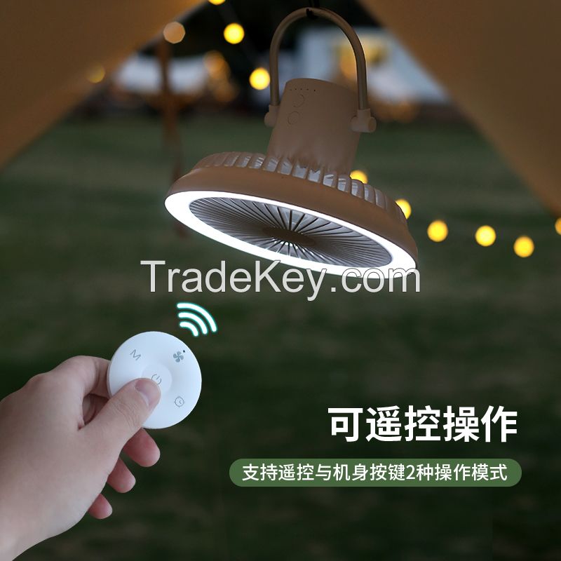 Tripod Power Bank Camping Appliance Tent Battery Fan with Light Timer Remote Control for House Outside 4000mAh Floor Table Hanging Potable Hand Air Cooling Fan