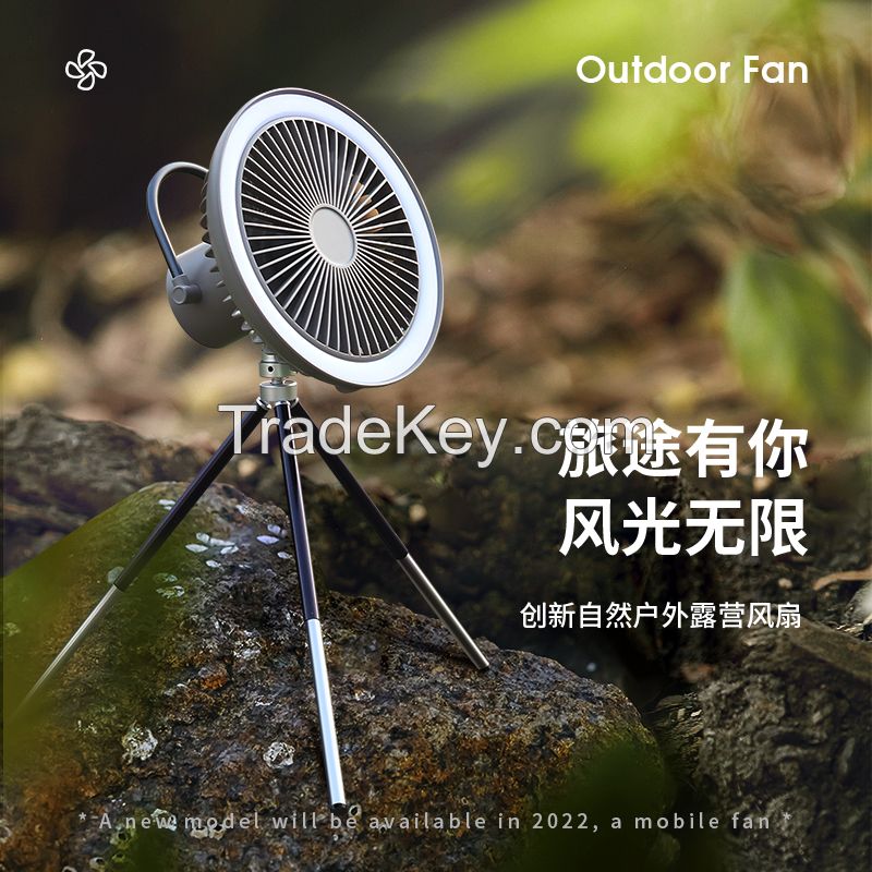 Tripod Power Bank Camping Appliance Tent Battery Fan with Light Timer Remote Control for House Outside 4000mAh Floor Table Hanging Potable Hand Air Cooling Fan