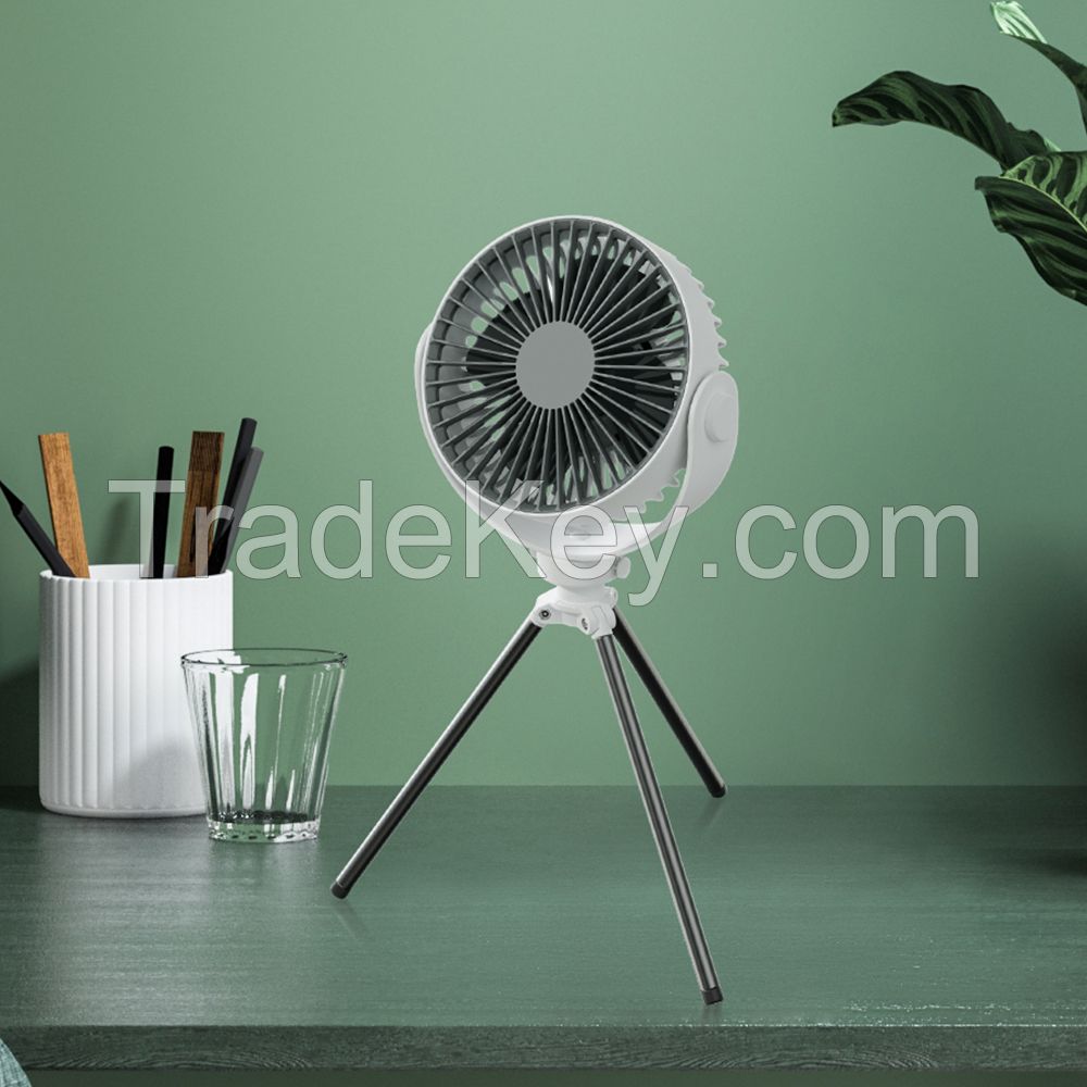 Tripod 3 Legs Air Cooler Battery Power Rechargeable Portable Mini Stand Fan with Lamp Remote Control for Tent Camping Household Office 2000mAh Flexible Storage