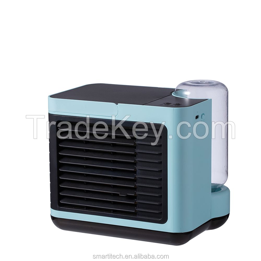 Battery Rechargeable Air Cooler Big Mist Water Table Humidifier Fan Portable with Lamp Filter Refrigeration Purification Negative Ion Personal Ice Cooler 2000mAh