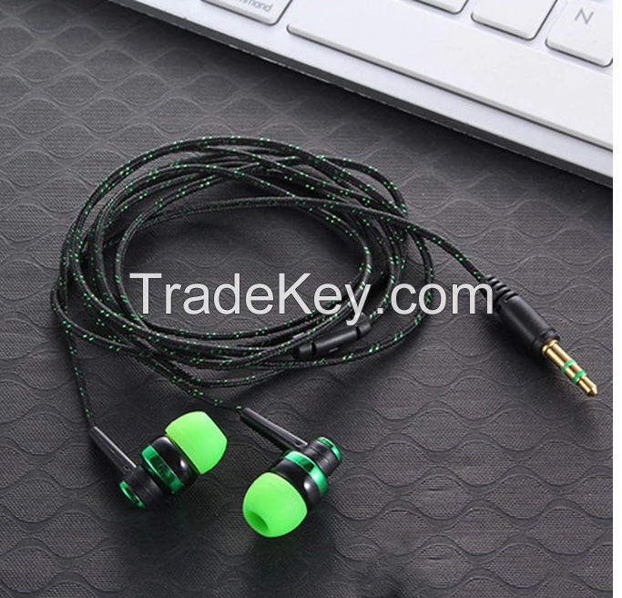 Future Wired Earphone Stereo In-Ear 3.5mm Nylon Weave Cable Earphone Headset With Mic For Laptop Smartphone Gifts