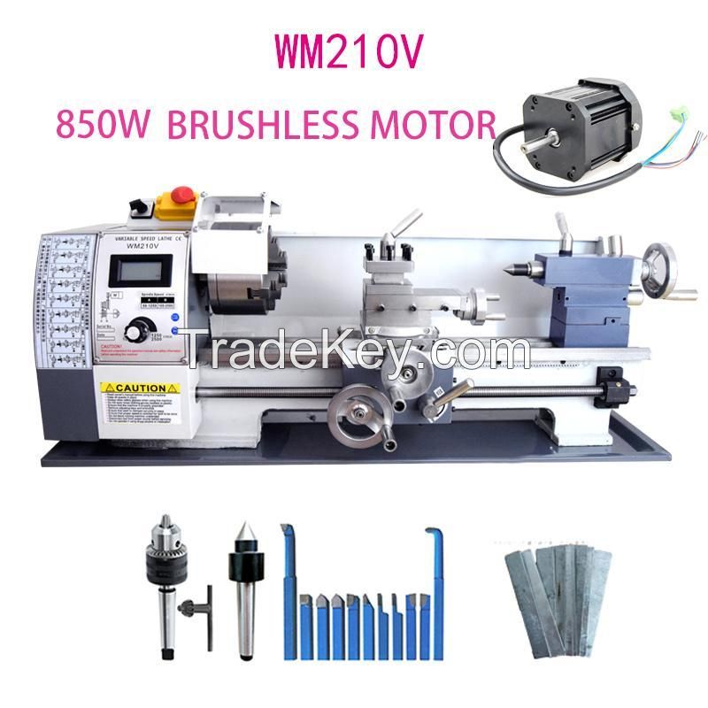 wm210v metal lathe/850w brushless motor all steel gear lathe/38mm spin