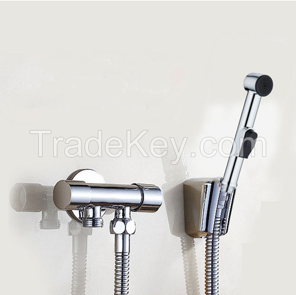 Chrome shower head bidet adapter toilet bathroom hand shower faucet set