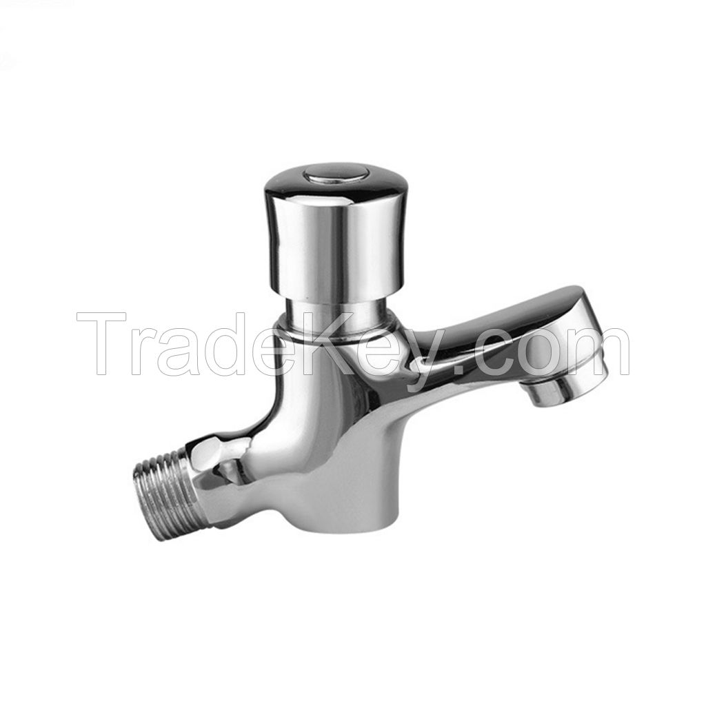 Self Closing Bathroom Press Faucet Commercial Wall Mounted Delay Taps Chrome