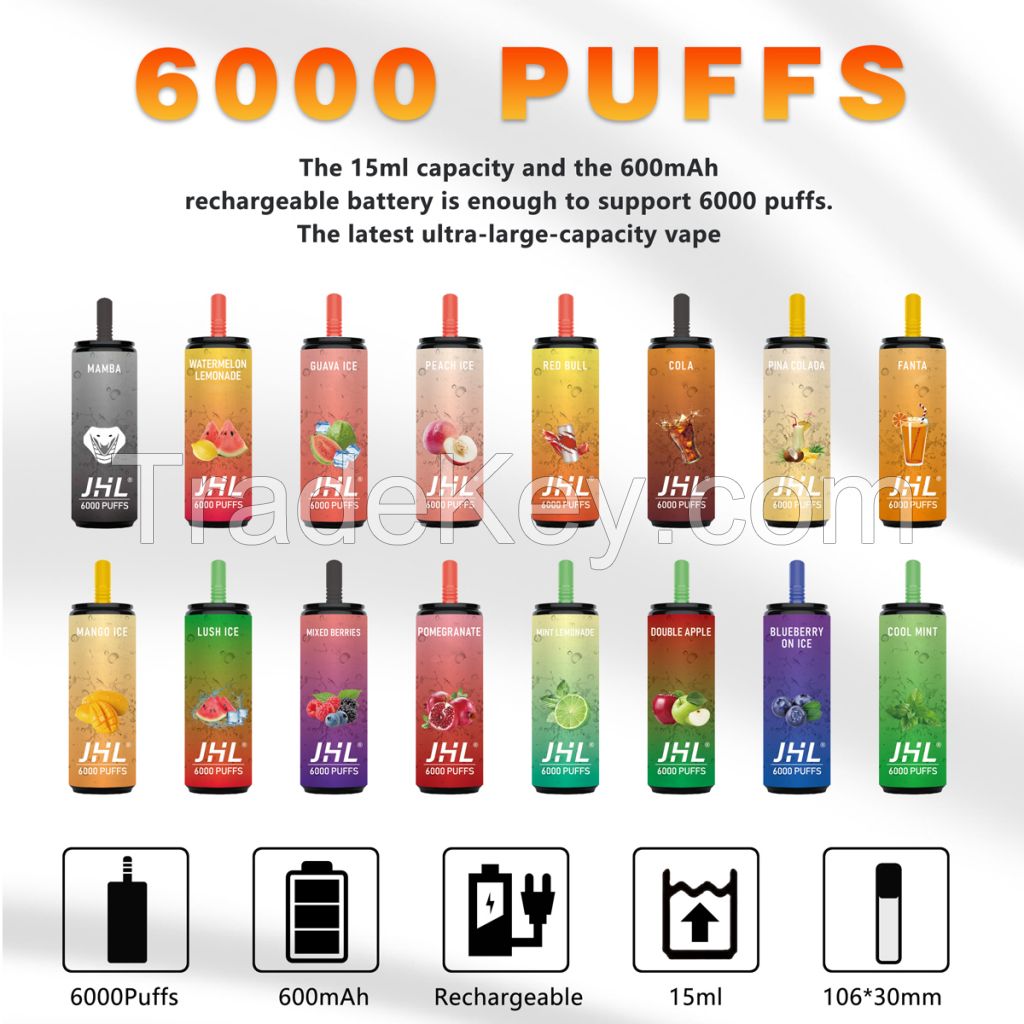 6000 Puffs Disposable Vapor Pod with Type-C rechargeable pod 15ML  