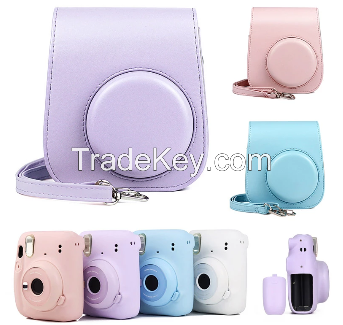 For Instax Mini 11 Camera Case PU Leather Soft Silicone Cover Bag for Fujifilm Polaroid Film Camera Bag with Shoulder Strap