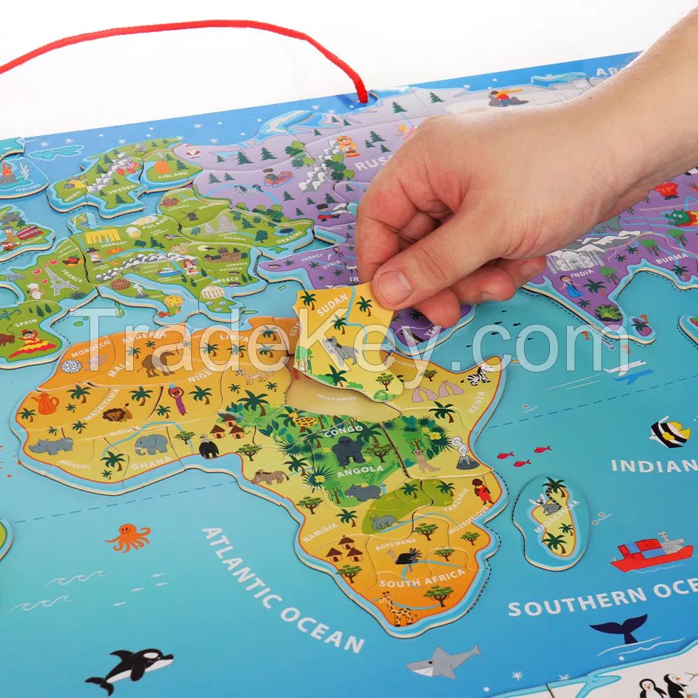 Educational Wooden World Map Magnet Puzzle Toy