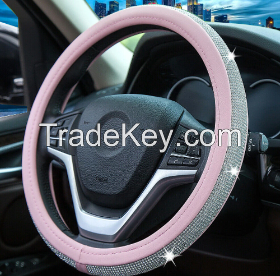 NEW Steering Wheel Cover Bling Shiny Rhinestone Car For Women Girls Pink
