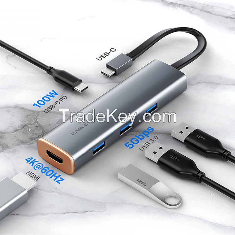 CABLETIME Slim 5 in 1 USB C HUB to HDMI-compatible 4K 60Hz PD 100W USB 3.0 5Gbps for MacBook Pro Laptop Type C HUB C431