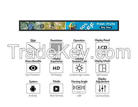 36.6 inch bar type lcd display shelf high definition wall mount shelf screen for retail shop