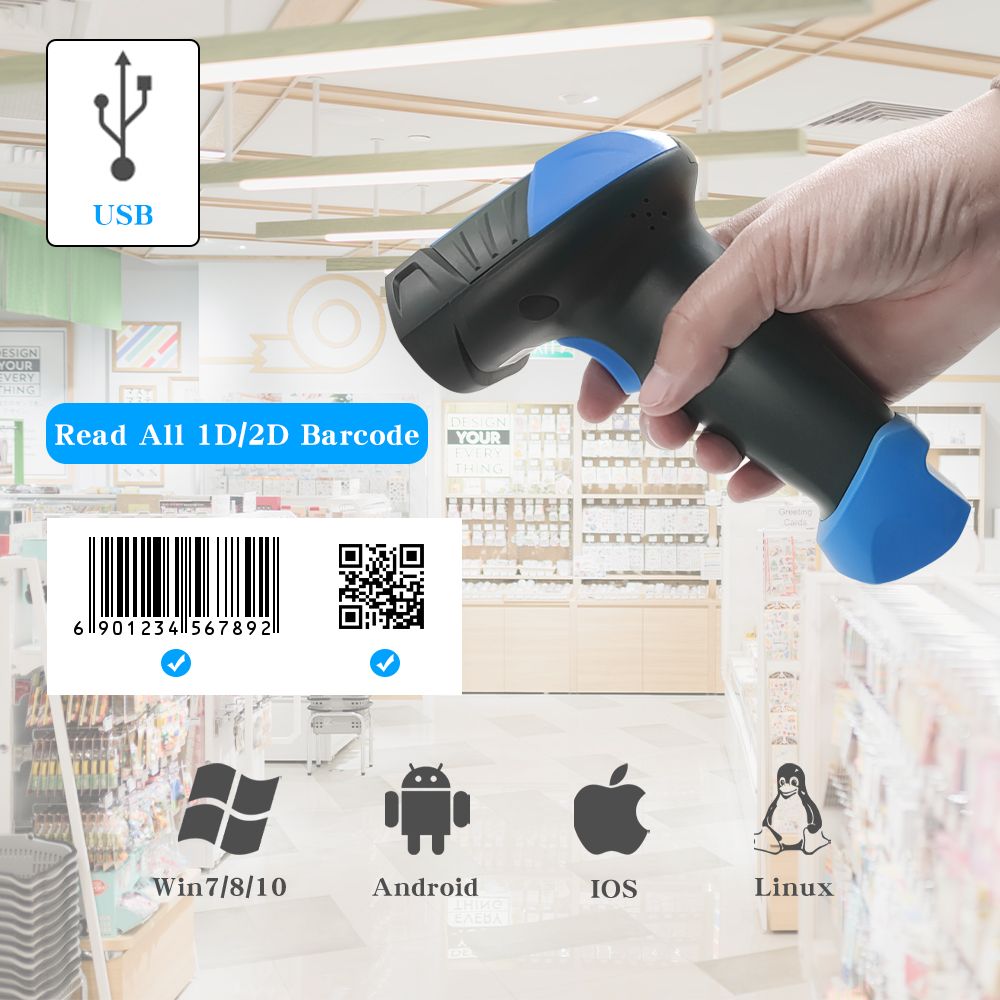 FT-216 IP67 Waterproof Dustproof Industrial use1D 2D QR Bar Code Reader Wired USB High Speed CMOS Handheld Barcode Scanner for Retail Store Cash Register POS System
