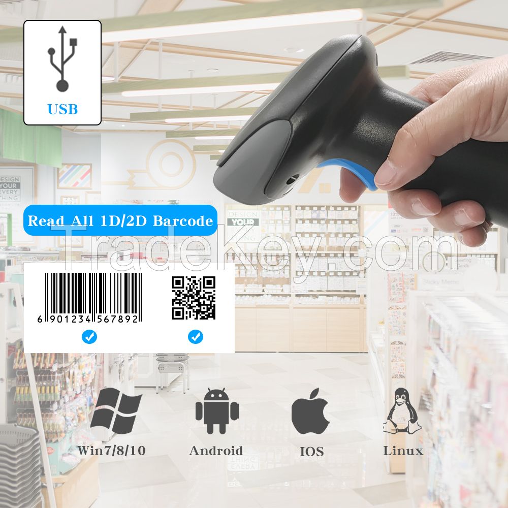 10USD 1D 2D Wired USB Handheld Barcode Scanner