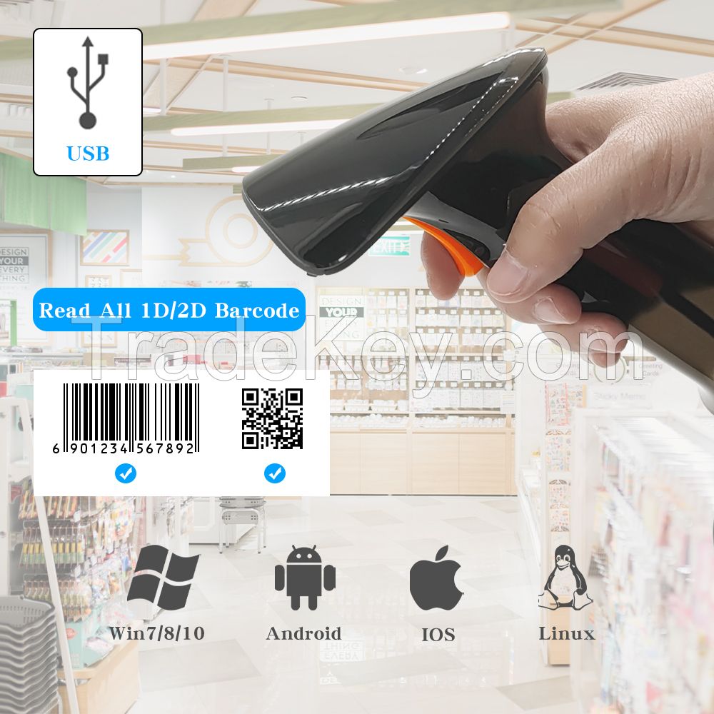 FT-214 1D 2D QR Bar Code Reader Wired USB High Speed CMOS Handheld Barcode Scanner for Retail Store Cash Register POS System