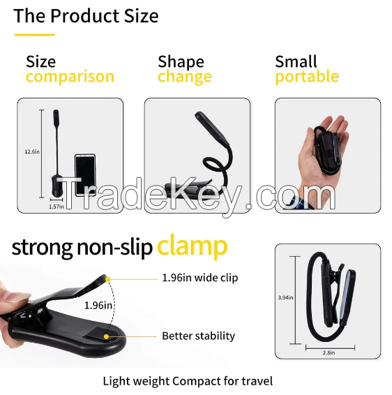 Rechargeable Book Light Mini 7 LED Reading Light 3-Level Warm Cool Whi