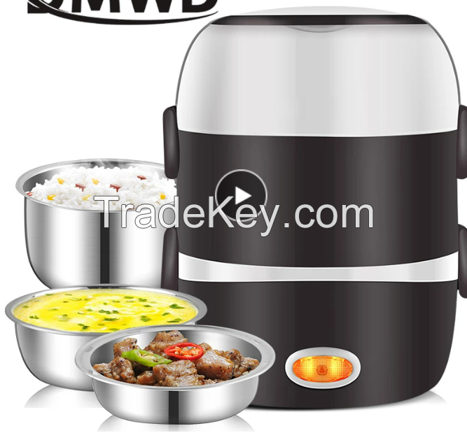 Mini Electric Rice Cooker Stainless Steel 2/3 Layers Steamer Portable Meal Thermal Heating Lunch Box Food Container Warmer