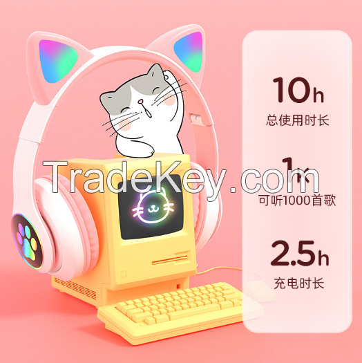 Cat Bluetooth headset 5.1 headset wireless sports game bag headset cute trend long battery life