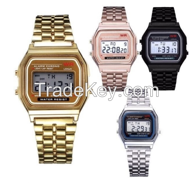 2021 Women Men Watch Gold Silver Vintage LED Digital Sports Military Wristwatches Electronic Digital Present Gift Male Promotion