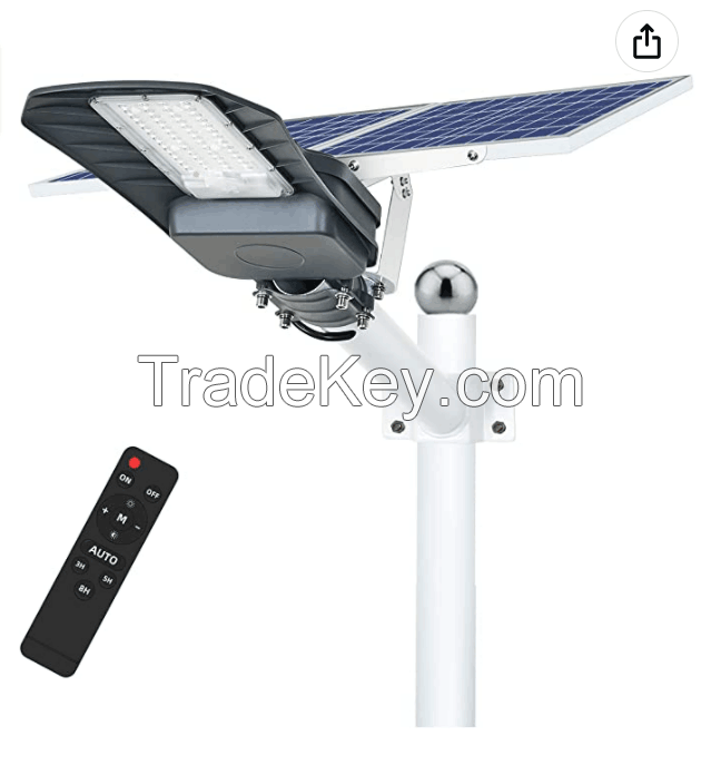 300W Solar Outdoor Street Light with Remote Controller, 1.2M Fast Charging Cable, 6500K Cool White LED Outdoor Safety Light Apply to 150-250mÂ², IP65 Waterproof