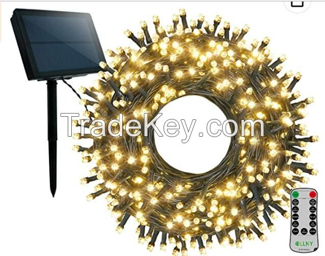 Ollny Solar Fairy Lights Outdoor Garden - 300 LED 98FT Warm White &amp; Multi Colour String Lights - 11 Modes Waterproof Solar Lights with Remote for Patio, Yard, Home, Gate, Fence, Trees Decorations
