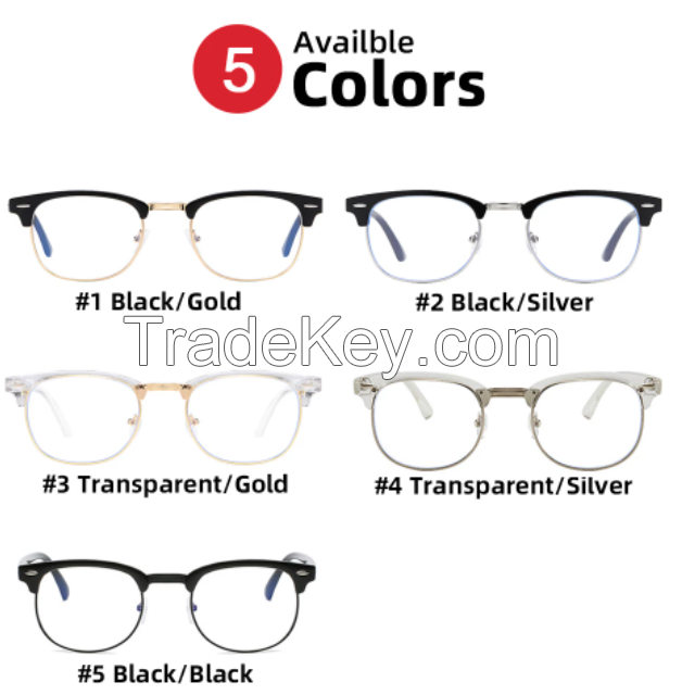 VIVIBEE Classic Semi Rimless Anti Blue Light Blocking Glasses Men Square Ray Filter Eyeglasses Frames Computer Women Goggles