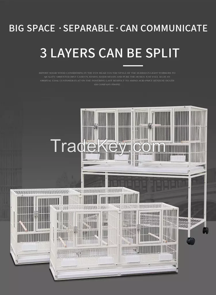 Three Tier Metal Cage with Stand Removable Tray Stainless Steel Food Container Stackable Divided Breeder Bird Pigeon Cage