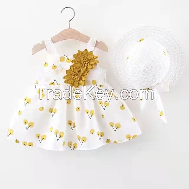 Newborn Baby Girl Princess Dress+Sunhat Summer Toddler Baby Girl Clothes Set Baby Girl Beach Dresses Cute Sleeveless Cotton