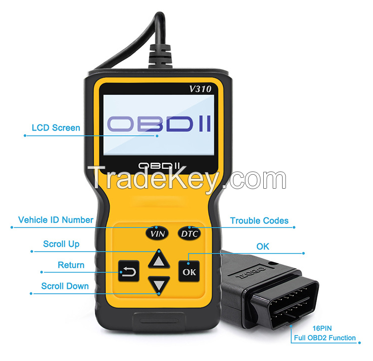 SA0121-2.  V310 obd2 Auto Failure Tester. The V310 OBD II / EOBD code reader is specifically designed for all OBD II-compliant vehicles, including those equipped with a next-generation protocol control area network (capable of use).