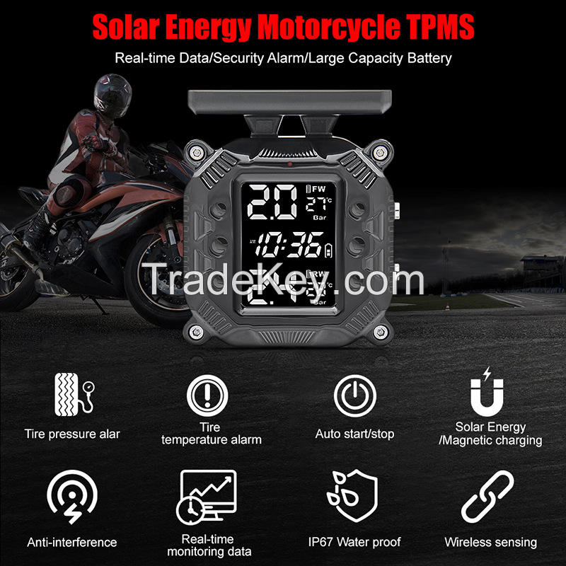 PSD0066.TPMS external solar motorcycle tire pressure monitor, TY01 tire pressure detector real-time monitoring waterproof and dust proof.