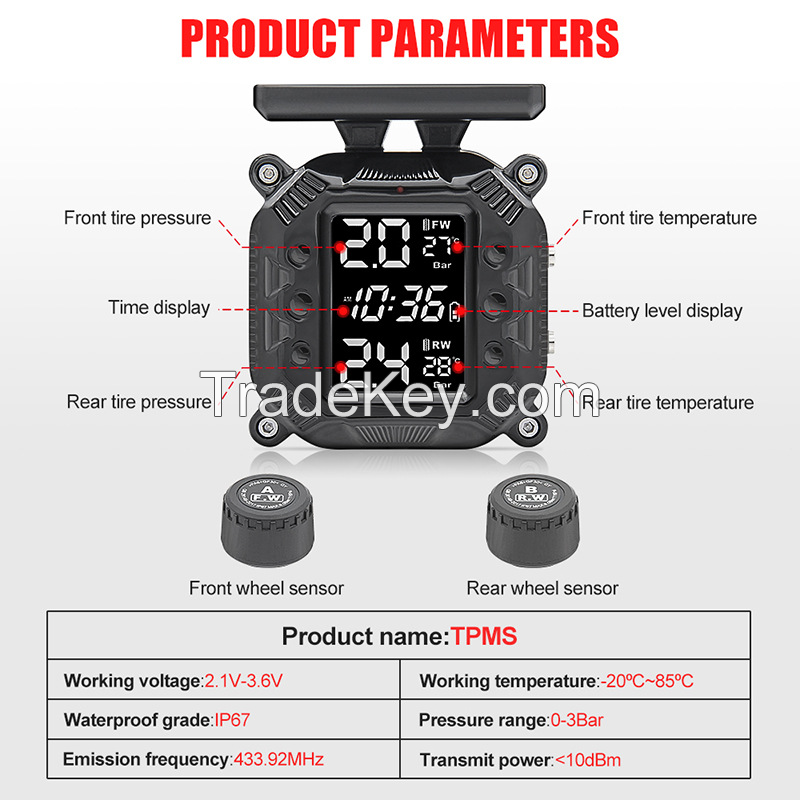 PSD0066.TPMS external solar motorcycle tire pressure monitor, TY01 tire pressure detector real-time monitoring waterproof and dust proof.