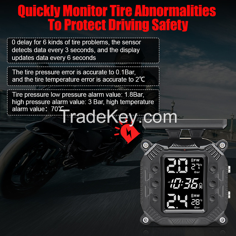 PSD0066.TPMS external solar motorcycle tire pressure monitor, TY01 tire pressure detector real-time monitoring waterproof and dust proof.