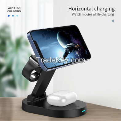 PS468B. Magnetic suction three-in-one wireless charger (desktop), support iPhone 12 / 13 series, AirPods wireless charging compatible small night light that is put charging.