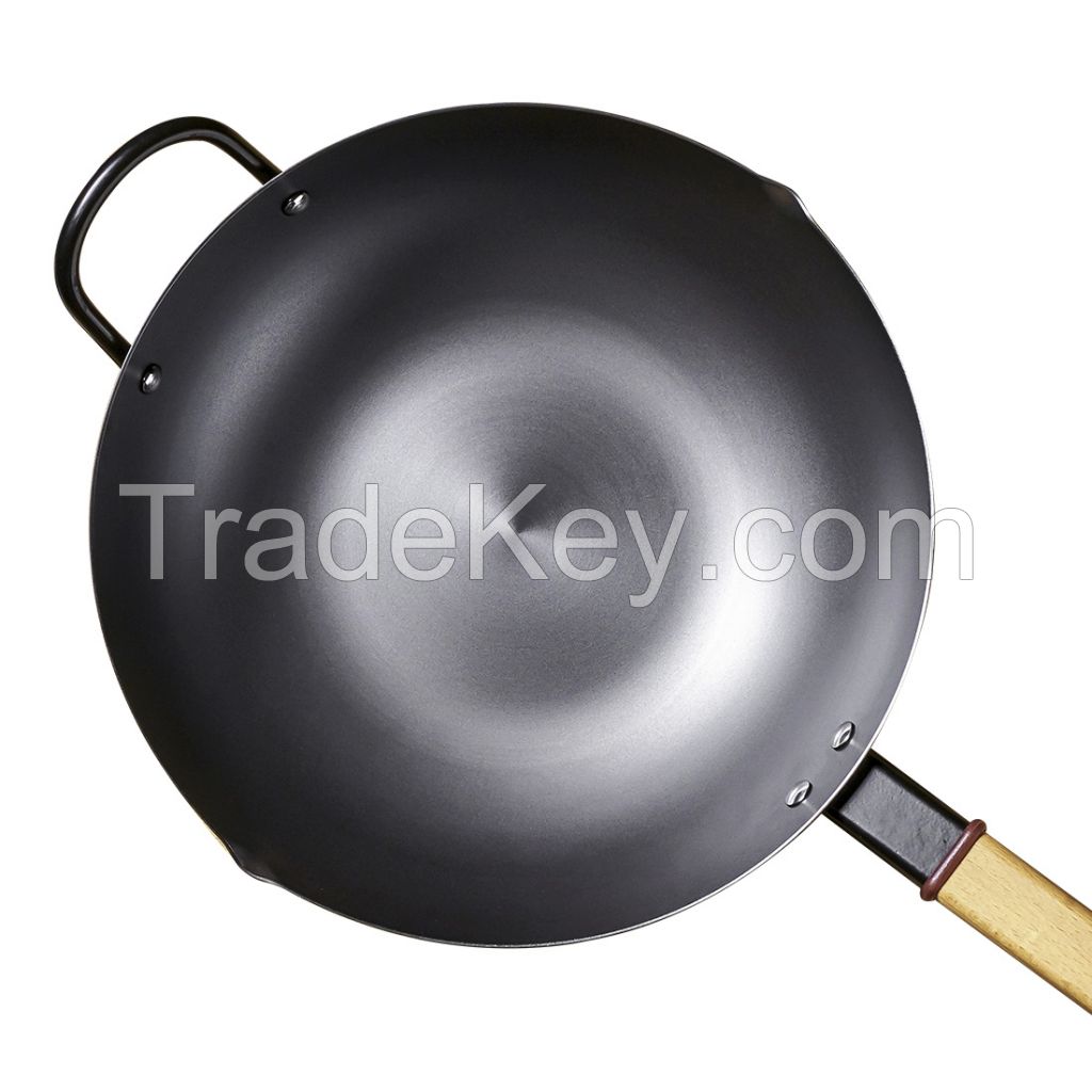 Taste plus Carbon Steel Wok with Domed and Wooden Handle for All Stoves, 12 Inch Chinese Wok Pan