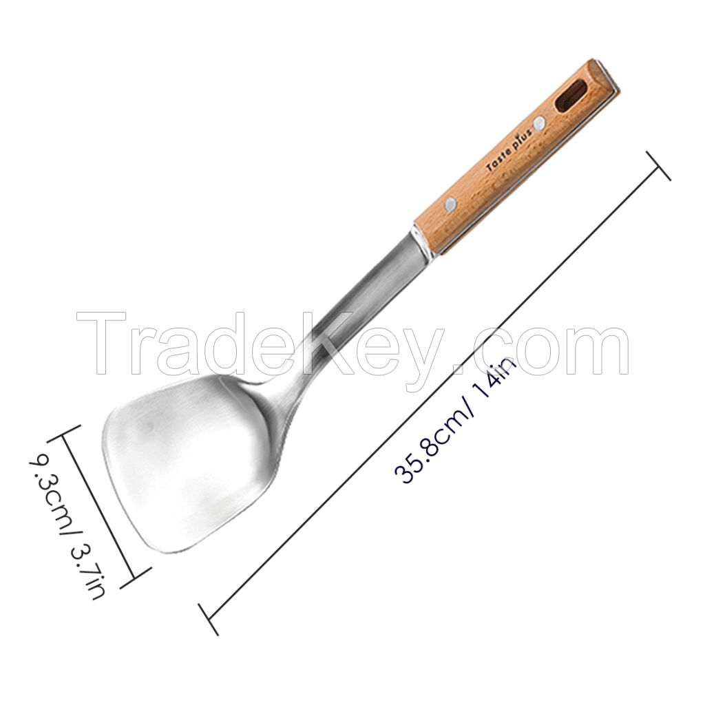 Stainless Steel Wok Spatula, Wok Spatula with Wooden Handle, 14Inch