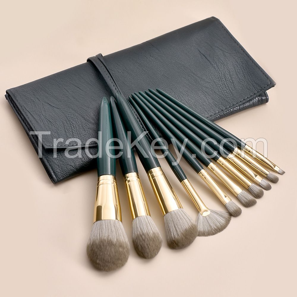 Professional Private Label Green Makeup Brush Kit Soft Synthetic Hair Powder Eyeshadow Beauty Tools