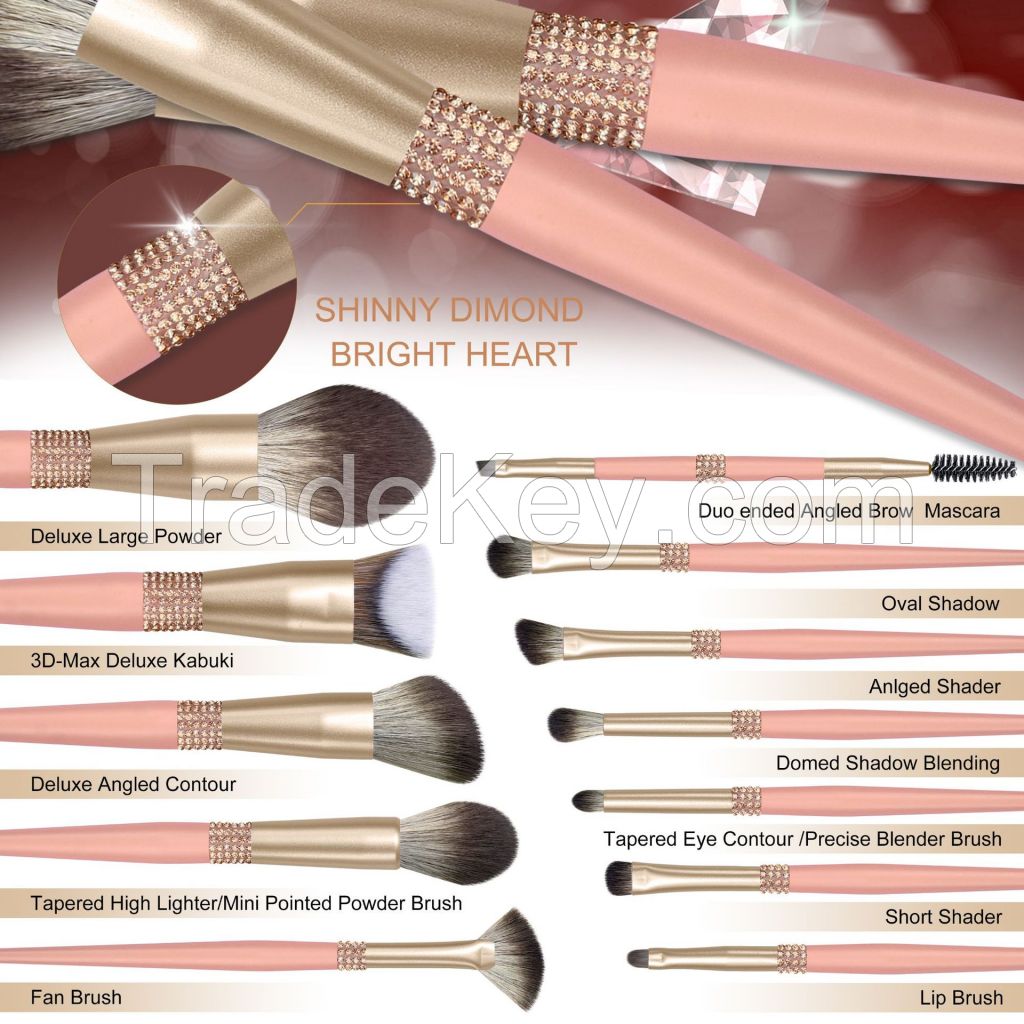 Luxury Bling Rhinestone Makeup Brush Set High Quality Synthetic Hair Face Eye Lip Cosmetic Tools