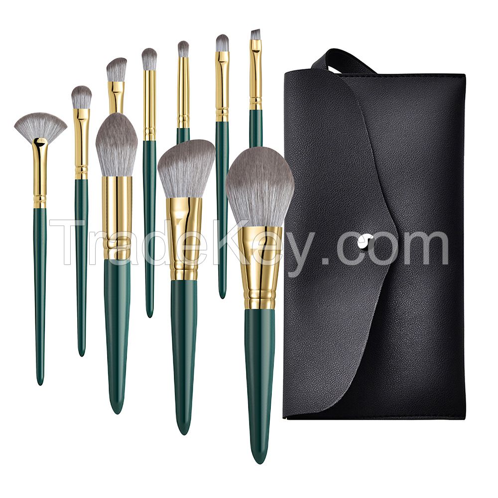 Professional Private Label Green Makeup Brush Kit Soft Synthetic Hair Powder Eyeshadow Beauty Tools