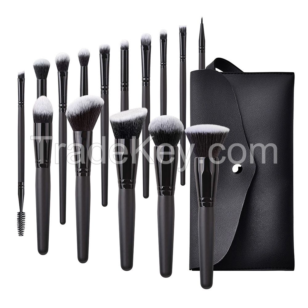 Wholesale Price 15pcs Black Make up Brush Set Professional Vegan Hair Cosmetic Brushes