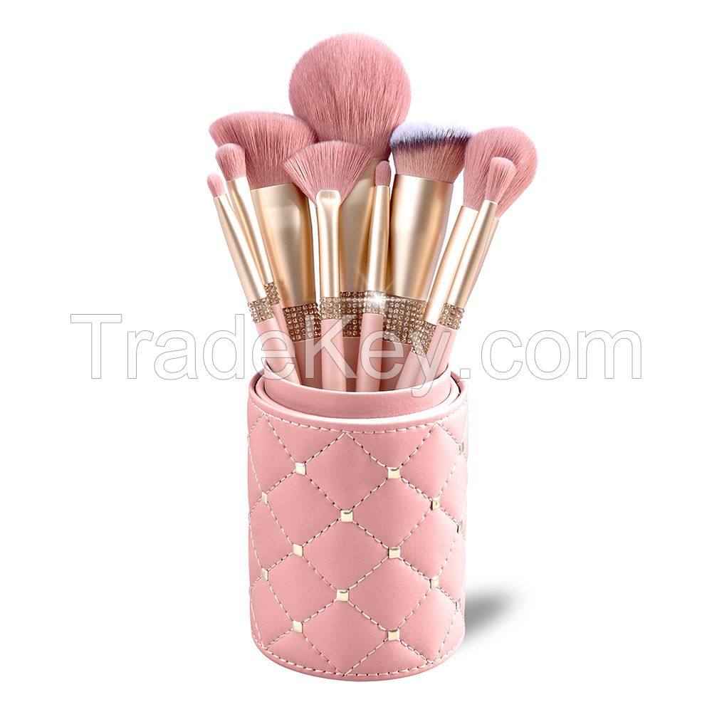 Luxury Bling Rhinestone Makeup Brush Set High Quality Synthetic Hair Face Eye Lip Cosmetic Tools