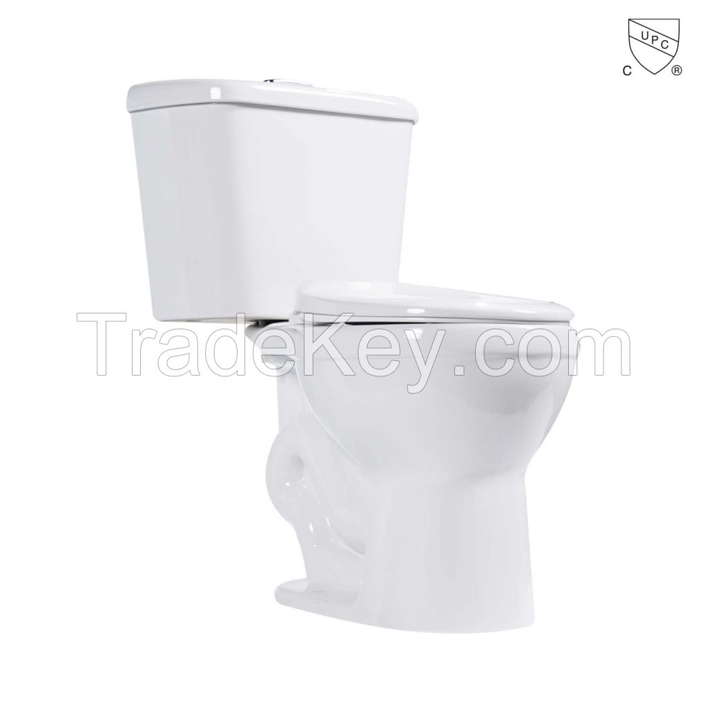 Bathroom water-saving ADA Compliant CUPC certified comfort height round shape bowl s-trap siphonic white ceramic two piece toilet 12 inches 305mm rough-in s-trap 2-piece toilet with seat included