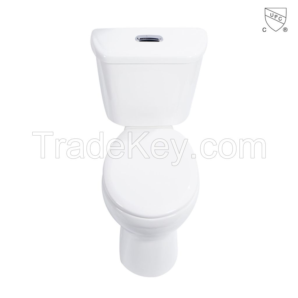 Bathroom water-saving ADA Compliant CUPC certified comfort height round shape bowl s-trap siphonic white ceramic two piece toilet 12 inches 305mm rough-in s-trap 2-piece toilet with seat included