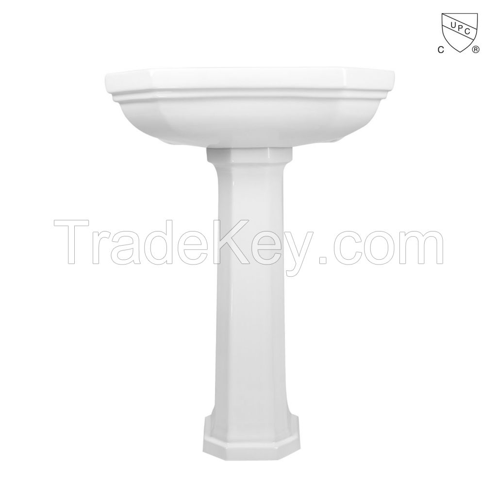 Bathroom modern design rectangle white ceramic lavatory freestanding pedestal sink