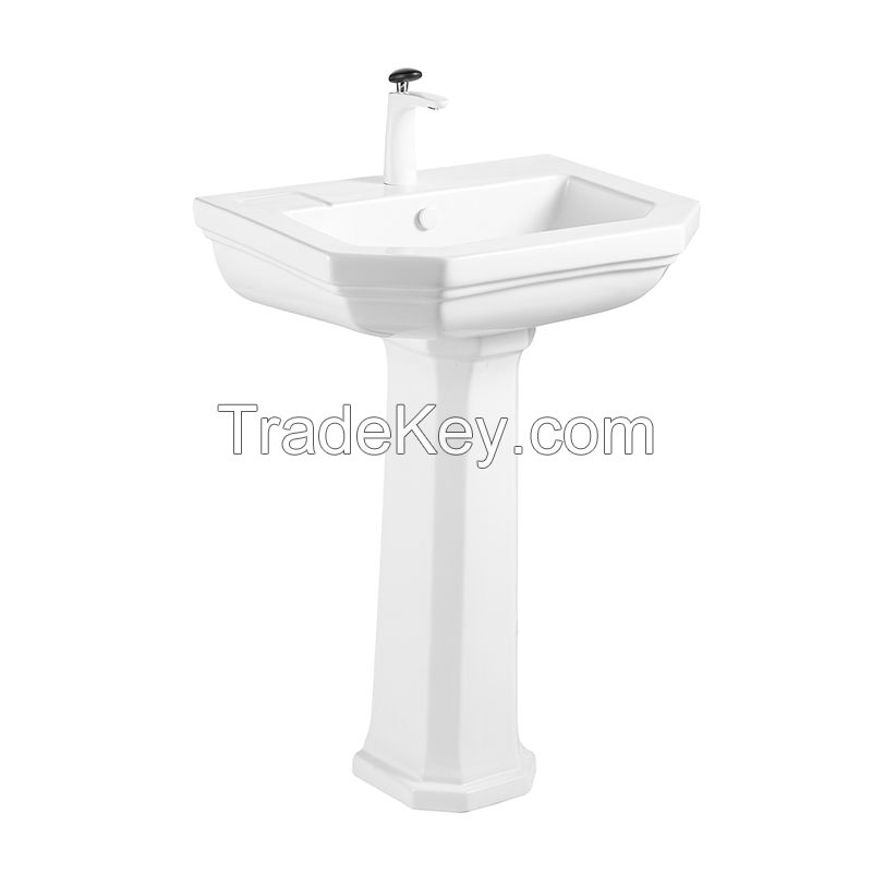 Bathroom modern design rectangle white ceramic lavatory freestanding pedestal sink